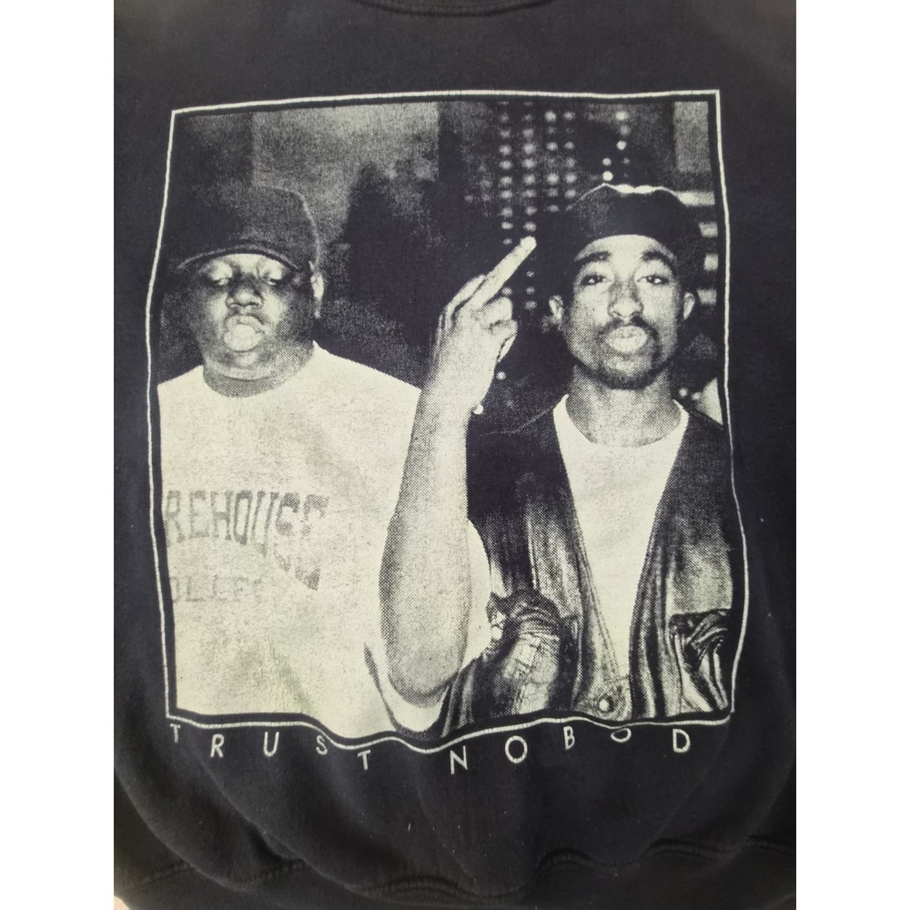 Tupac & Biggie Hip Hop Rap Crewneck Sweatshirt Graphic Print Black Sz Small
